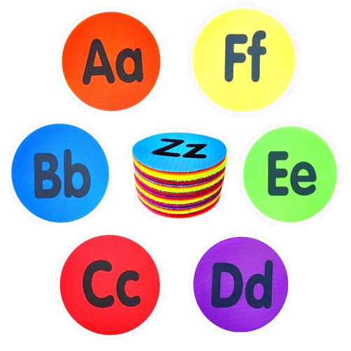 GetALift Carpet Dots with Alphabet A-Z, 4 Inch Circle Velcro Floor Dots, 6 Colors Carpet Sitting Spots Markers for Teacher Preschool Classroom Must Have(26pcs)