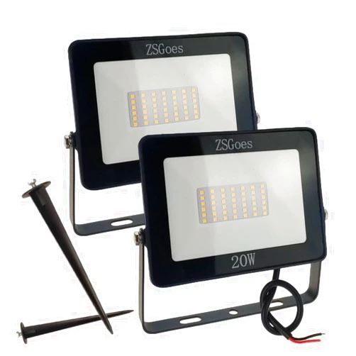 ZSGoes 2 Pack 20W Watt Warm White LED Flood Light Outdoor Waterproof IP65, Wall Floodlight Security Landscape Light, Home, Square, Yard, Garage, Street, Pathway, Low Voltage 12V 24V 36V 48V 60V AC DC