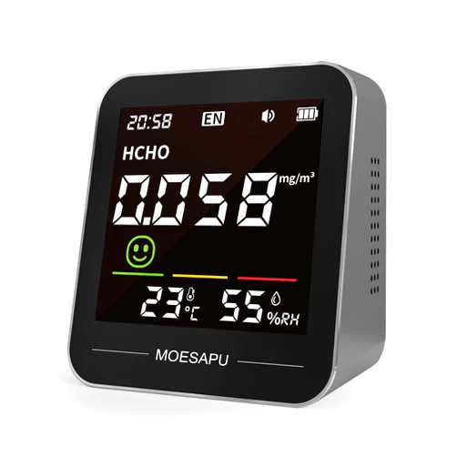 MOESAPU Indoor Air Quality Monitor PM2.5 Formaldehyde Detector, Portable Temperature & Humidity Meter, Intelligent Networked Voice Broadcasting for Air Detection in Homes, Offices or Schools