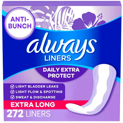 Always Daily Extra Protect Liners, Extra Long Length, Unscented Panty Liners, 272 (4 Packs of 68)