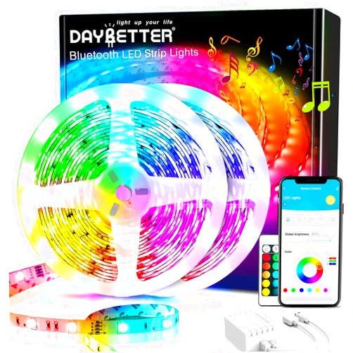 DAYBETTER 100Ft Smart Led Lights,5050 RGB Led Strip Lights Kits with Remote, App Control Timer Schedule Led Music Strip Lights(2 Rolls of 50ft)