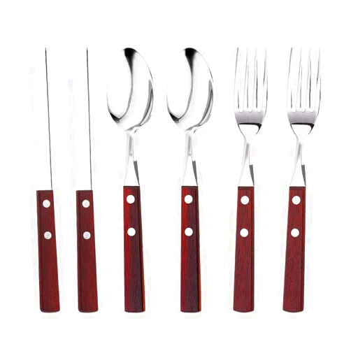 Gracelife 6-Pack Wooden Handle Stainless Steel Cutlery Set Forks Spoons Knives Flatware Set