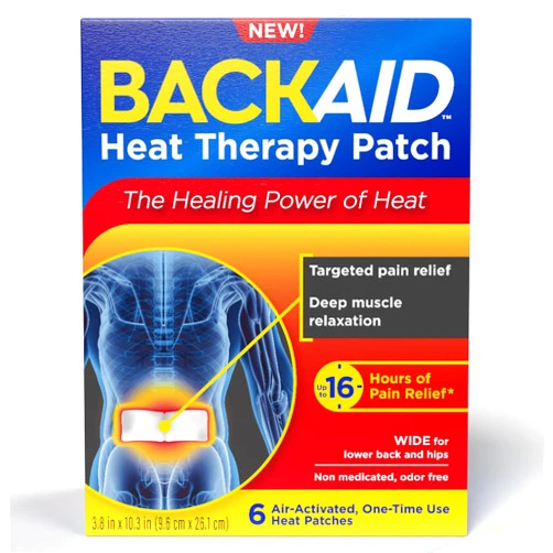 Backaid Heat Therapy Patch, Air-Activated Therapeutic Heat, Wide for Lower Back and Hip Pain Relief, 6 Count