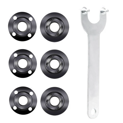 ALAHUGYEF 7pcs Angle Grinder Nuts, 1 Angle Grinder Wrench Spanner & 6 Angle Grinder Flange Nuts, 5/8-11 Grinder Angle Metal Lock Nuts Compatible with Dewalt Bosch Milwaukee Ryobi Metabo Grinder Nuts.