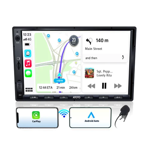 ATOTO F7WE Double DIN Car Stereo Wireless CarPlay, Wireless Android Auto 7inch in-Dash Navigation, Touch Screen Car Radio, Bluetooth 5.3, FM/AM/USB/AUX, 4.1 Channel Audio Out, HD LRV, F7G2A7WE