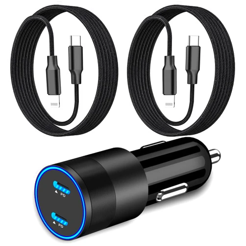 KYOHAYA [Apple MFi Certified] iPhone USB-C Fast Car Charger, KYOHAYA 72W Dual USB-C PD Power Rapid Car Charger Adapter + 2Pack Type-C to Lightning Cable Quick Charge for iPhone 14 13 12 11 Pro/XS/XR/X/SE/iPad