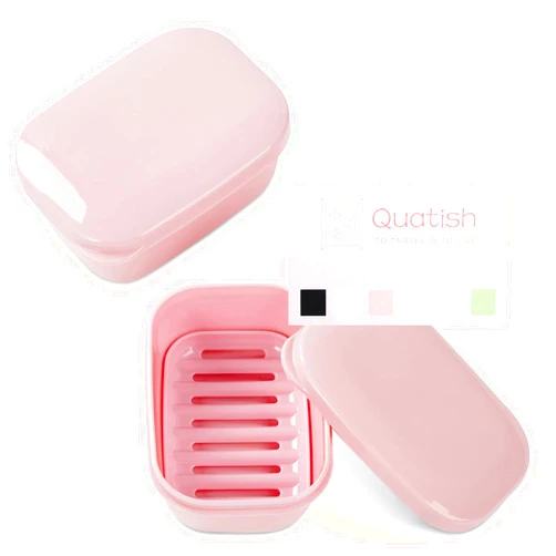 Quatish 2 Pack Travel Soap Container, Portable Soap Holder with Lid, Travel Bar Soap Holder, Soap Case for Camping Gym Travel, Soap Box for Bathroom,Pink