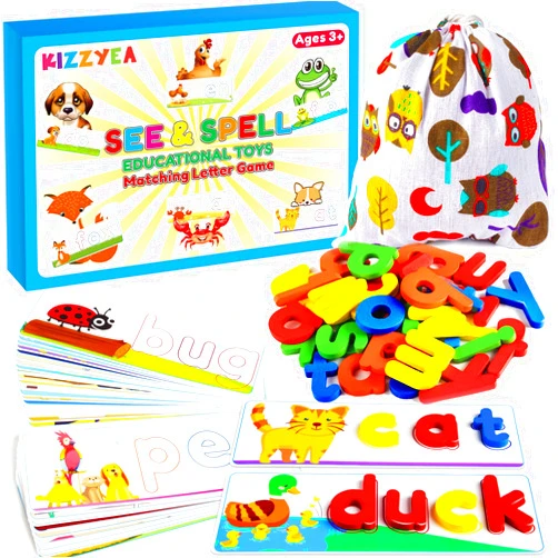 KIZZYEA Learning Educational Toys and Gift for 3 4 5 6 Years Old Boys & Girls - See & Spell Matching Letter Game for Preschool Kids Learning Resources - STEM Educational Toys for Toddler Learning Activities