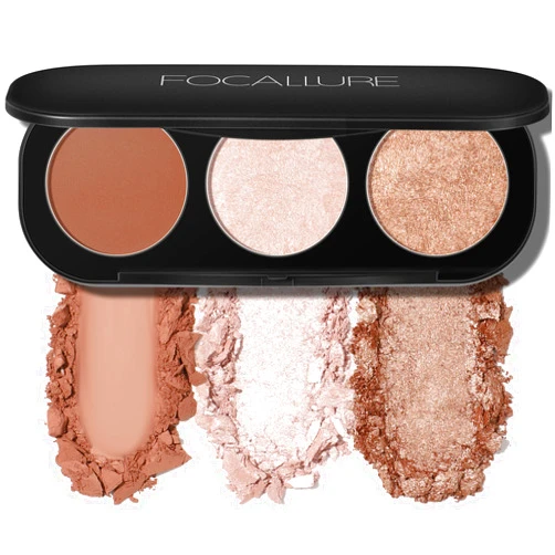 FOCALLURE Blush and Highlighter Palette,3 in 1 Makeup Powder Cruelty-Free Matte Blush,Shimmer Illuminator Highlighters for a Glowing Look,#02