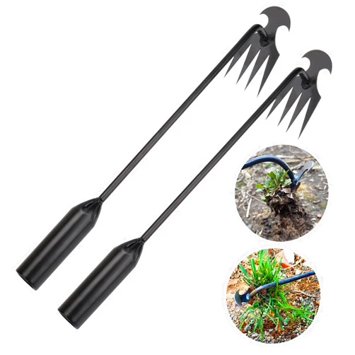 WMM Weed Puller Tool Gardening Tools Set of 2 Uprooting Weed Pulling Tool, 4 Teeth Manganese Steel Forged Weeding Tool for Vegetable, Portable Hand Weeder Tool for Garden Farm Planting Weeding