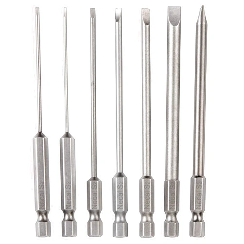 Rocaris 7 Pack Flat Head Slotted Tip Screwdriver Bit Set 100mm/4 inch Long Magnetic - 1/4 Inch Hex Shank