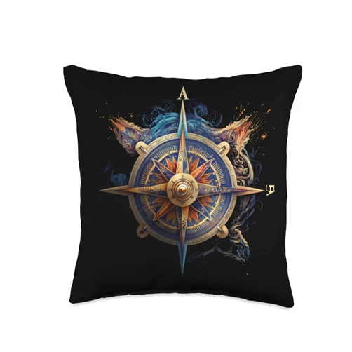 Segeln Kapitän Schiff Boot Taufe Geschenk Kompass Artistic Nautical Sailing Compass in sea Look Throw Pillow, 16x16, Multicolor