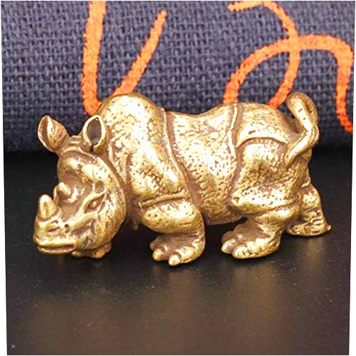 QQYDZSW Brass Feng Shui Chinese Statue Luck & Success Ornament Sculpture Handcraft Solid Brass Cute Rhinoceros Tea Pet Miniature Figurines Vintage Copper Animal Rhino Ornament Office Table Decorations