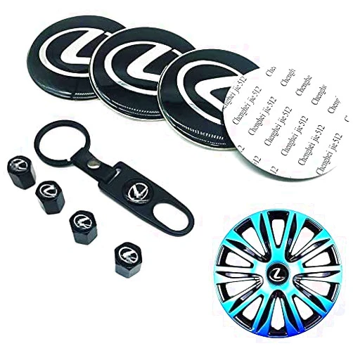 Car Love Car Wheel Center Hub Caps Emblem for Lexus, 4PCS 65mm/2.55'' Auto Wheel Hub Logo Caps Center Cover with Bonus 4PCS Tire Valve Cover and 1PC Keychain Fit for Lexus Les-Black-02