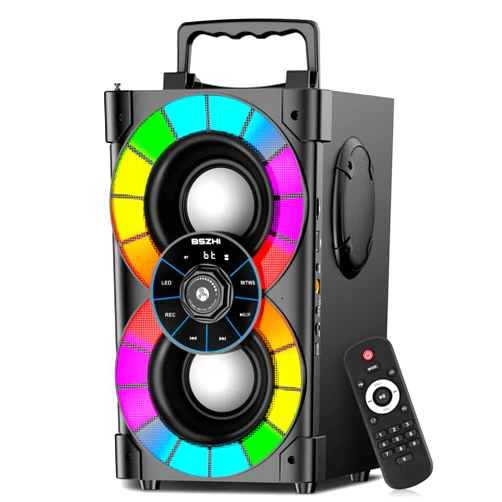 BSZHI Bluetooth Speakers 80W Big Powerful Wireless TWS Loud Portable Outdoor Home Party Speaker with LED Lights, Subwoofer, FM Radio, Remote and Stereo Bass Sound Boombox