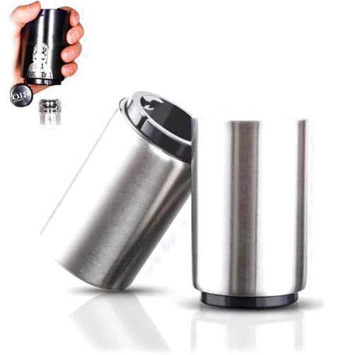 YUDANSI Push Down Bottle Opener 2 pack, Automatic Beer Bottle Openers, Stainless Steel Instant-no-Cap Mover, Funny Kitchen Gadgets, Beer Bar Accessories, Christmas New Year Gifts, Magnetic Corkscrew