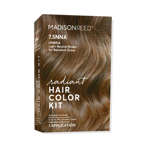 Madison Reed Radiant Hair Color Kit, Light Neutral Brown for 100% Coverage of Resistant Gray Hair, Ammonia-Free, 7.5NNA Umbria Light Brown, Permanent Hair Dye, Pack of 1