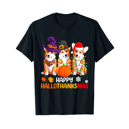 Halloween Welsh Corgi Dog Gifts Happy Halloween Shirts, Welsh Corgi Dog Happy Hallothanksmas T-Shirt