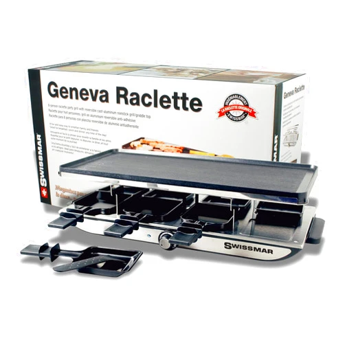 Swissmar Geneva Raclette Grill with Reversible Cast Aluminum Grill Top - Perfect for outdoor & Indoor Electric Raclette Grill & Griller - Barbeque Bonding - 8-Person