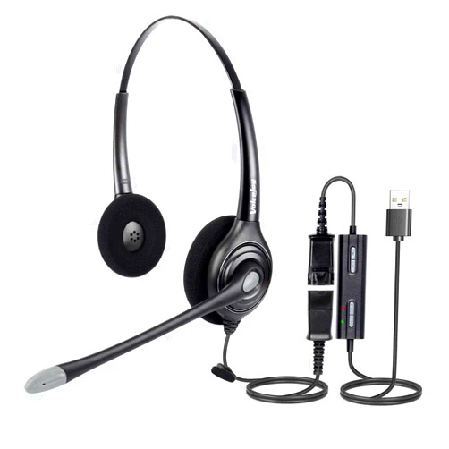 VoiceJoy USB Plug Headphone Call Center Noise Cancelling Headset with Quick Disconnect,Adjustable Mic, Mute Volume Control for Calls on Laptops Computer