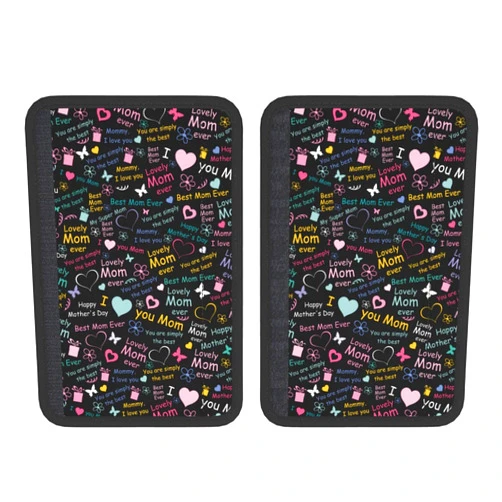 Pevtufa Car Seat Belt Cover Pad, 2-Pack Soft Car Safety Seat Belt Strap Shoulder Pad for Adults and Children, Suitable for Car Seat Belt-I Love You Mom