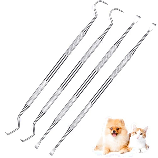 Mudder 4 Pieces Pet Tooth Scaler and Scraper Set Stainless Steel Pet Teeth Cleaning Tool Tartar Remover for Dogs Cats