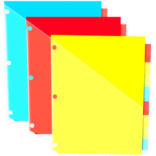 JISUSU 8-Tab Plastic Binder Dividers with Two Pockets, Multicolor Dividers with Pockets for Binders,Tab Dviders Assorted Colors, 24PCS