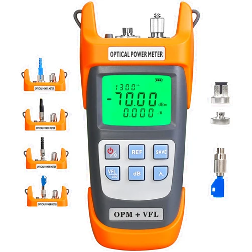 SAIVXIAN A-G710B Fiber Optic Power Meter -70~+10dbm Built-in Visual Fault Locator 15km with LC Adapter SC/FC/ST Interface Adapter and Fiber Optic Cable Tester Optical Power Meter (OPM&VFL)