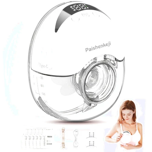 PAISHENKEJI Wearable Breast Pump Hands Free, Electric Breastfeeding Pump with Massage Model& 12 Levels Adjustable Suction, Low Noise Painless Pumps with 19/21/24mm Flanges