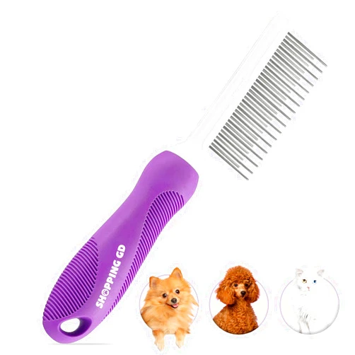 Generic Detangling Pet Comb for Dogs & Cats with Long & Short Stainless Steel Metal Teeth for Removes Tangles and Knots - Detangler Grooming Tool for Dematting Matted Fur.