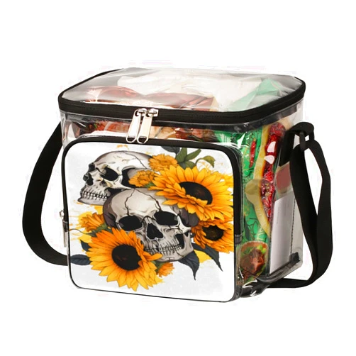 GzLeyigou Vintage Skull Sunflower Clear Bag Tote with Handles Skeleton Transparent Crossbody Shoulder Bag Lunch Bag for Outdoor,Travel,Picnic,Concerts, Sports Events Stadium Approved