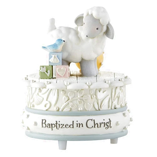 Creative Brands CB Catholic Creative Brands Faithworks - Baptized in Christ Musical Figurine, 3.5 x 4.5-Inch, Lamb - Brahms Lullaby