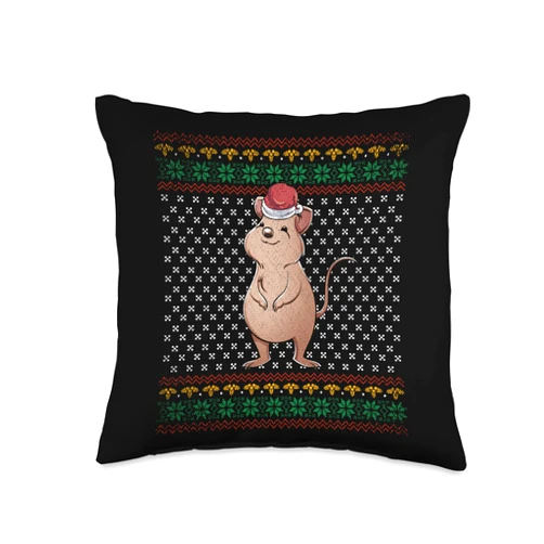 Animal Lover Ugly Christmas Gift Idea Merry Xmas Ugly Christmas Aussie Australia Animal Quokka Throw Pillow, 16x16, Multicolor