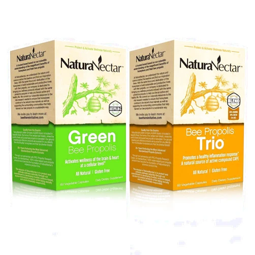 NaturaNectar Natural Bee Propolis Bundle - Trio and Green Propolis - for Immune, Memory and Focus Support* - 60 Capsules per Bottle