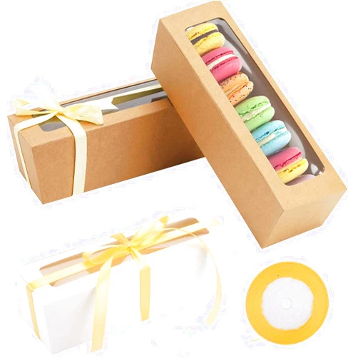 NPLUX 50 Pack Macaron Boxes with Window Macaron Boxes for 6 Macaron Packaging Box with Ribbon for Gift Giving
