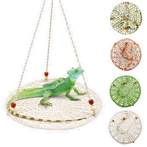 WEVONIGU Birds Hammock Bearded Dragon Rest Bed Habitats Supplies Climbing Terrarium for Lizard Leopard Gecko Parakeet Cockatiel Rats Hamster Squirrel Chameleon (Off-White)