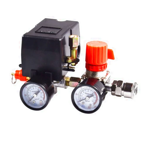 FBANG Air Compressor Pressure Switch Control Valve, 90-120PSI Pressure Regulator with Pressure Gauges Fittings Set（American Pattern）