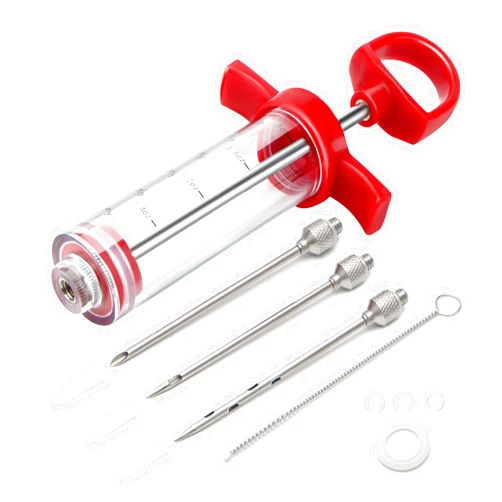 GRILL BUMP Meat Injector, TGE-V 1-oz Plastic BBQ Marinade Injector Kit, Turkey Injector Syringe (3 Stainless Steel Meat Needles +3 Replacement O Rings + 1 Cleaning Brush) for Turkey Smoked BBQ Grill