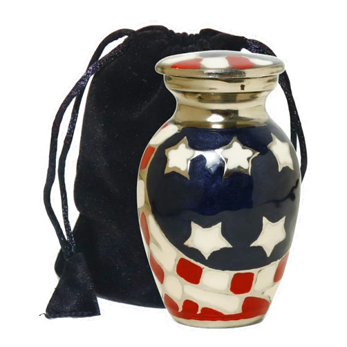 THE ASCENT MEMORIAL Small Keepsake Urn for Funeral Ashes Men Women | Brass American Flag Patriotic Small Cremation Urns for Human Remains | Velvet Carry Bag | Paper Funnel | Gift Box