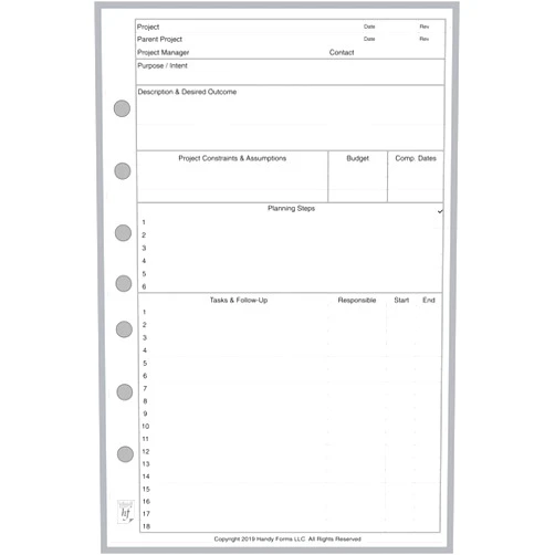 Handy Forms Classic Size Project Planner, Sized and Punched with 7 Holes for 7-Ring Notebooks Such as Franklin, etc. Sheet Size 5.5” x 8.5”