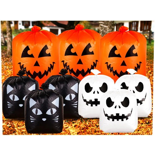 Giiffu Large Pumpkin Bags for Leaves-Giiffu 9Pcs Halloween Leaf Bags, Outdoor Halloween Pumpkin Trash Bags with Twist Ties, Yard Waste Bags for Ground Halloween Decorations, Fall Pumpkin Leaf Bags for Lawn