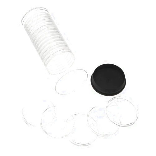 OnFireGuy Coin Capsule Storage Tube & 20 Air-Tite H40 Direct Fit Coin Holders for 1oz Silver Eagles (Black Plug Lid)