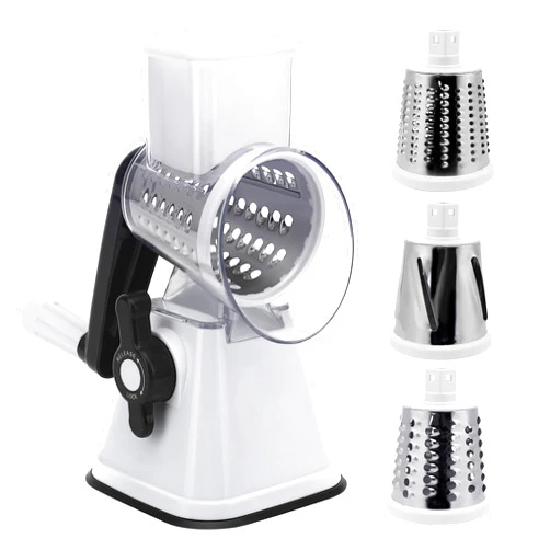 NaOHshp Cheese Graters with Handle, Manual Cheese Shredder Rotary Grater with 3 Replaceable Drum Blades for Vegetables, Fruit, Food, Nuts