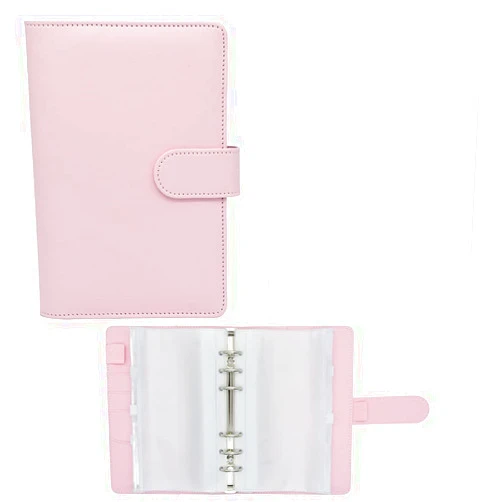 Twavang 15 PCS A6 Binder Pockets with PU Leather Notebook Binder Cover Refillable 6 Round Ring Binder Set for Personal Planner Organizer, Budget Binder, Savings Binder (Light Pink)