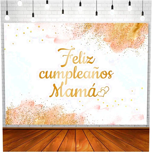 AIBIIN 7x5ft Feliz Cumpleaños Mama Backdrop Mom Birthday Party Decorations Best Mom Ever Blush Pink Watercolor Clouds Gold Glitter Photography Background Carnival Bday Photo Shoot Studio Props
