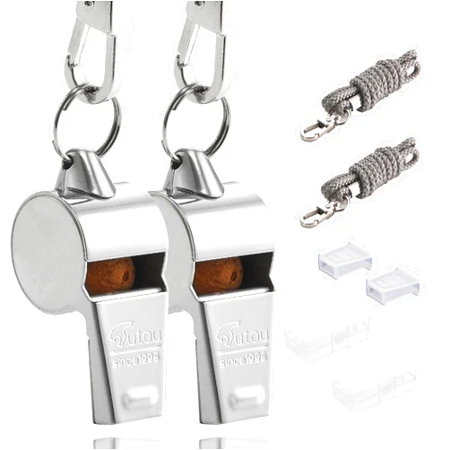 HUTOU Whistle 2 Packs Stainless Steel Coach Sports Whistle with Lanyard, Loud Crisp Sound Whistle Ideal for Coaches, Referees, and Official