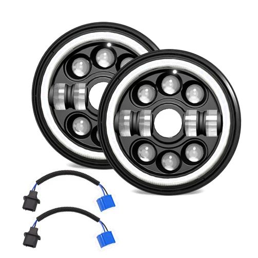 Shkalacar 2Pcs 7 Inch LED Headlight 14000LM with DRL Turn Signal Replacement for Wrangler Headlight and Motorcycle Universal, IP67 Waterproof, Low Beam/High Beam 7'' Round Headlight