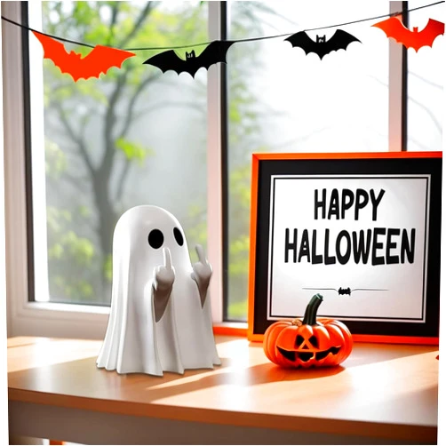 Illunt Halloween Middle Finger Cute Ghost Statue,Mini Ghosts Small Scary Ghost Figurines,Spooky Halloween Home Decorations, Perfect for Coffee Table Centerpieces Shelf Mantel Display Ornaments (2PCS)