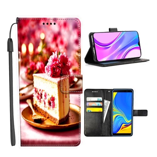KOLHUBI Wallet Case Suitable for Samsung Galaxy S24 S23 S23+ S22 S22+ S21 S21+ S20 S20+ S10 S10+ S9 S9+ S8 S7 edge S6 Plus Ultra FE S10e 4G/5G Cheese Cake-AB14 with Card&Cash Holder