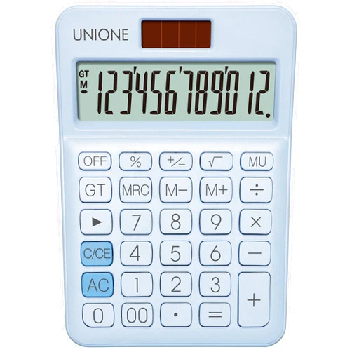 UNIONE Calculator with a Bright LCD, Dual Power Handheld Desktop. Color. Business, Office, High School… (Blue)